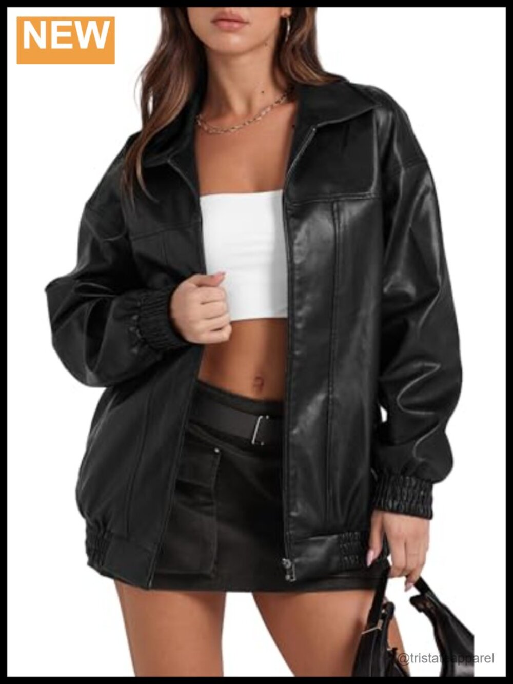 Faux Leather Motorcycle Jacket Women Oversized PU Bomber Coat Y2K Vintage Zipper